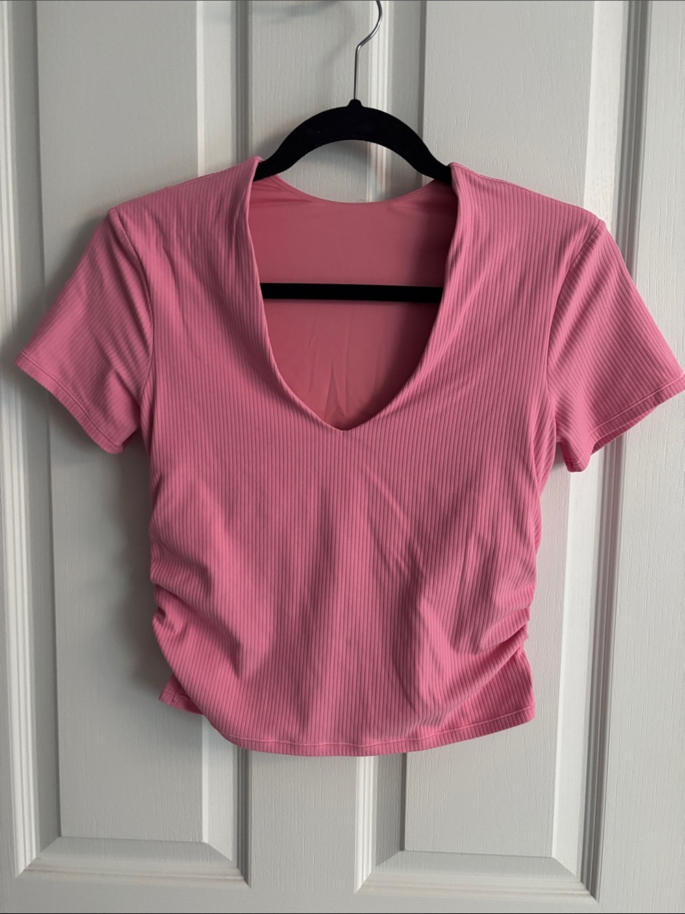 lululemon athletica Pink Ribbed V-Neck Short Sleeve Crop Top